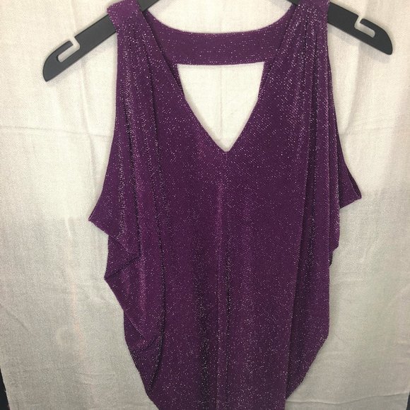 GUESS purple & silver sparkly v-neck top - Picture 2 of 3
